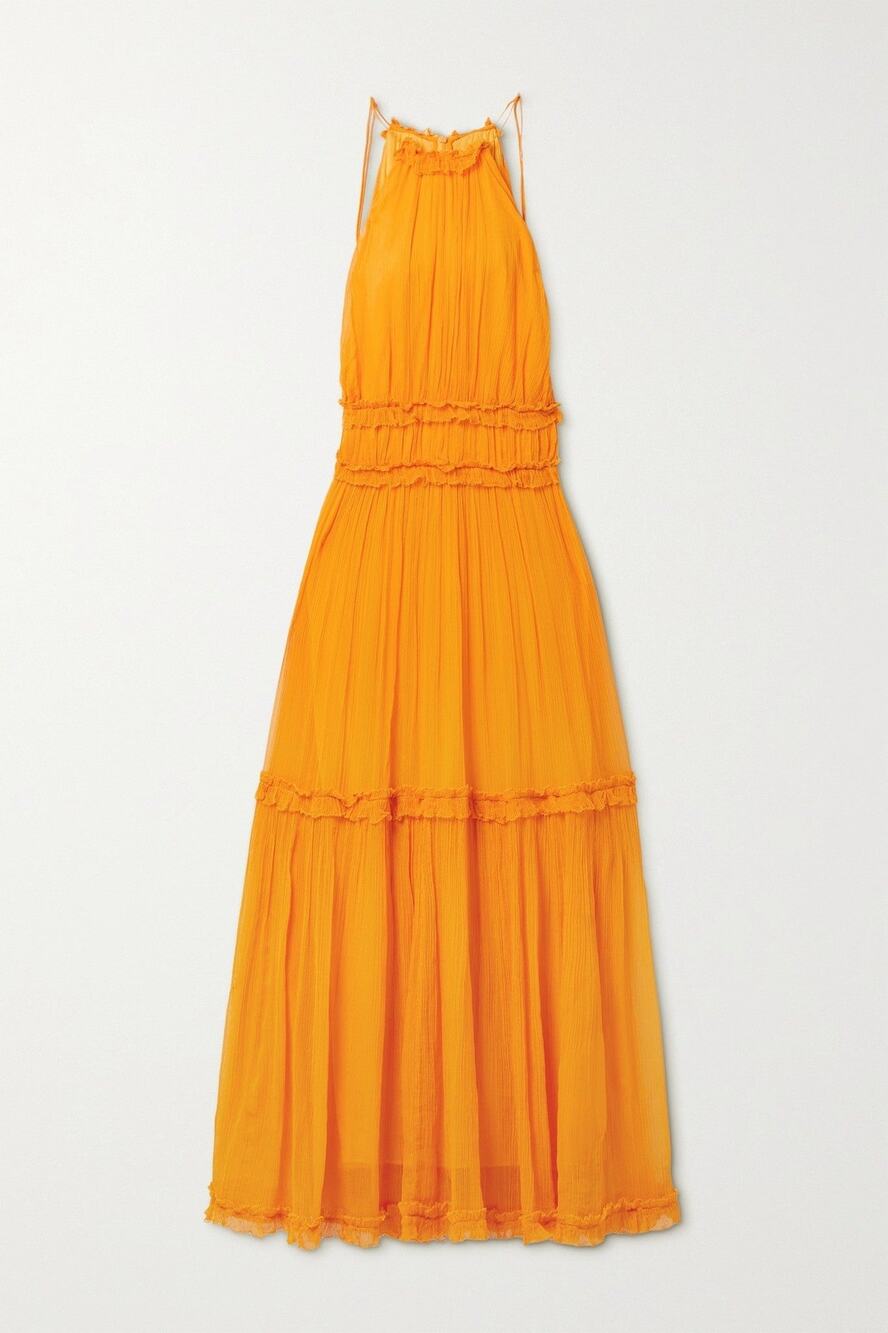 Zimmermann Mae Ruffled Tiered Silk Midi Dress In Orange - 1